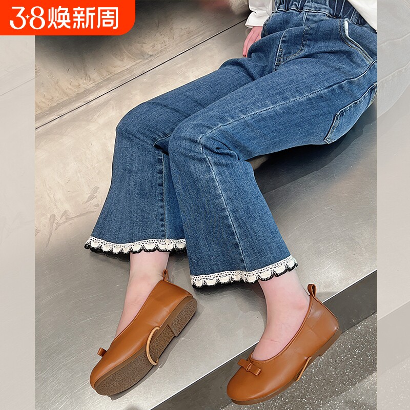 儿童喇叭裤女童洋气牛仔裤大童装休闲长裤子女孩2025春秋新款黑色