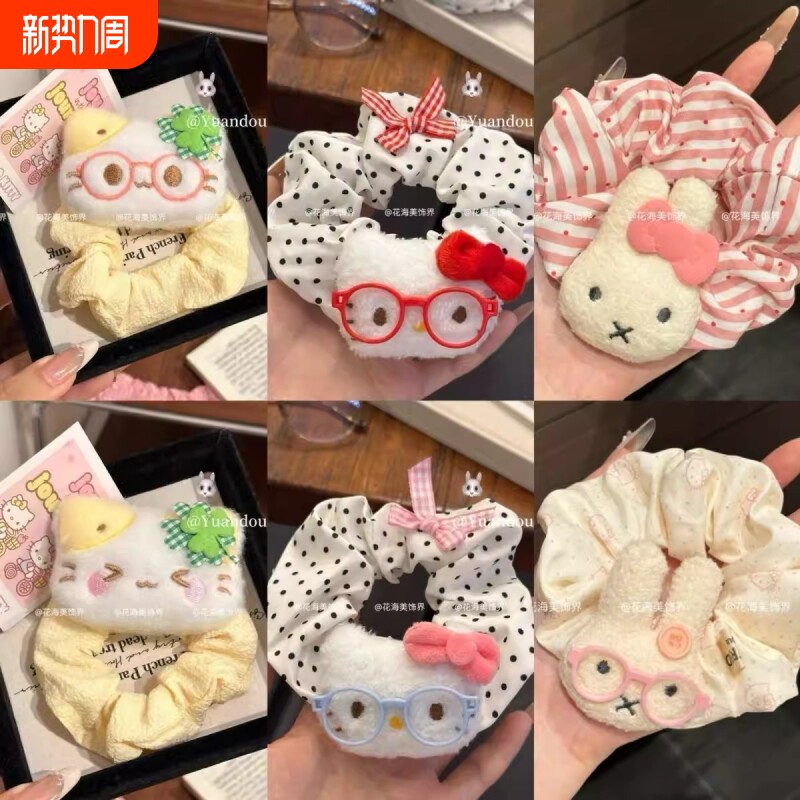 豹纹蝴蝶结kitty波点大肠发圈女可爱发饰低马尾发绳韩系米菲兔