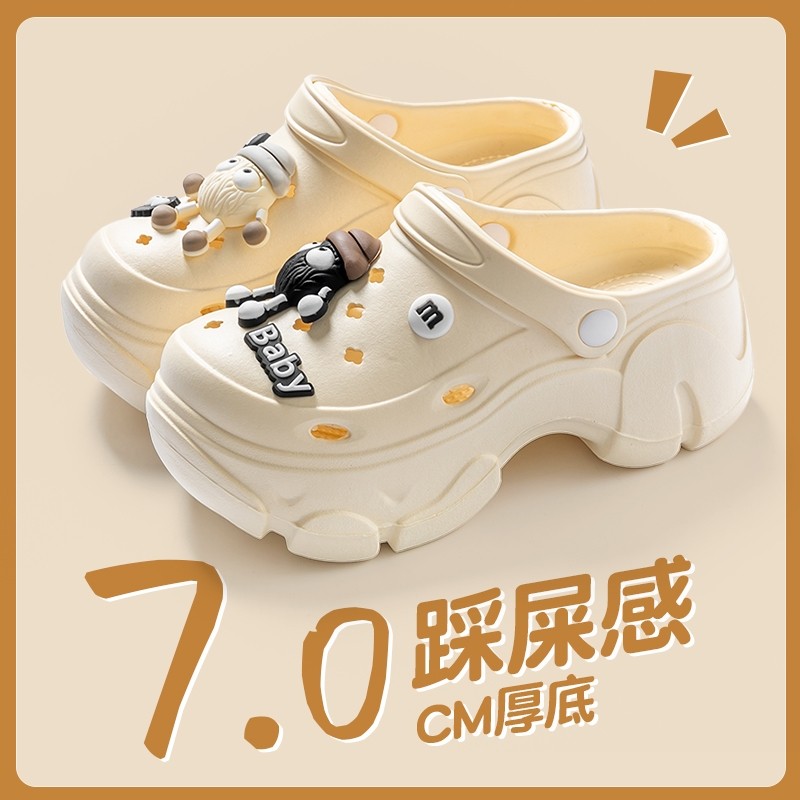 煤球洞洞鞋女款夏季2025新款松糕厚底踩屎感凉鞋增高防滑包头拖鞋