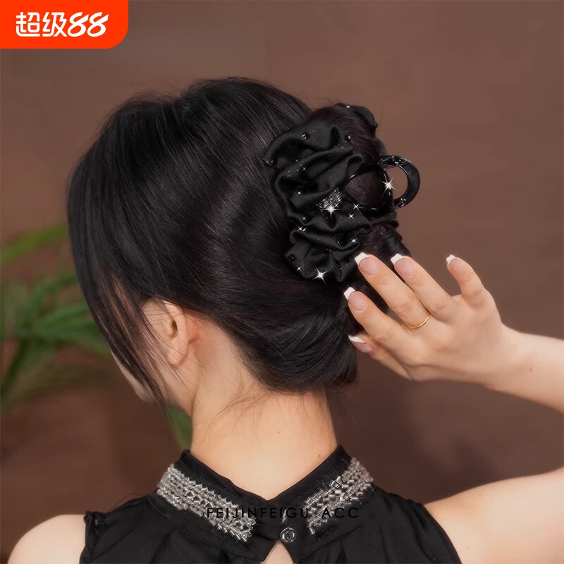 路易斯巴黎王妃云朵泡泡褶皱钻钻抓夹女韩版时尚百搭盘发鲨鱼夹新
