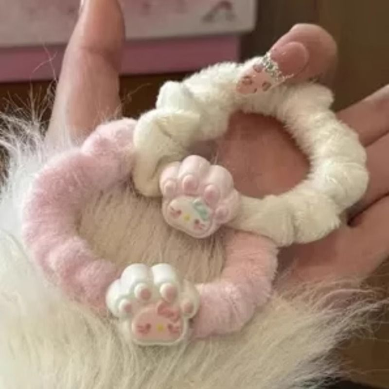 可爱奶呼呼猫爪KT猫发圈软萌秋冬毛绒绒头绳网红ins风百搭发饰