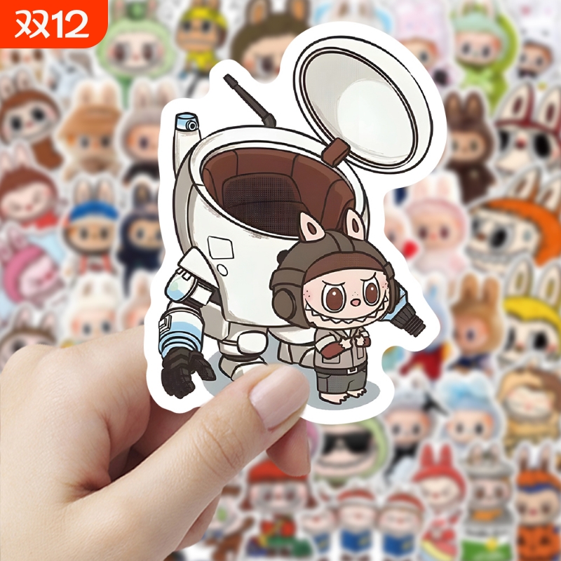 208张萌趣治愈可爱Labubu拉布布周边贴纸手账装饰手机笔记本防水行李箱贴纸
