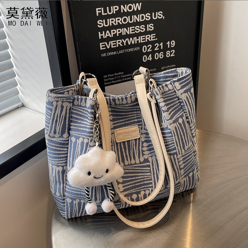 莫黛薇帆布通勤大容量2024新款秋冬百搭高级感单肩托特包手提大气
