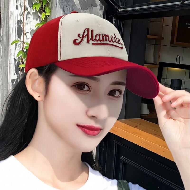 鸭舌帽女春秋季防晒遮阳帽洋气拼色防护帽显脸小新款红色休闲黑色