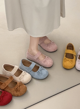 红色内增高玛丽珍单鞋女春2026配裙子平底百搭勃肯鞋蓝色紫色浅口