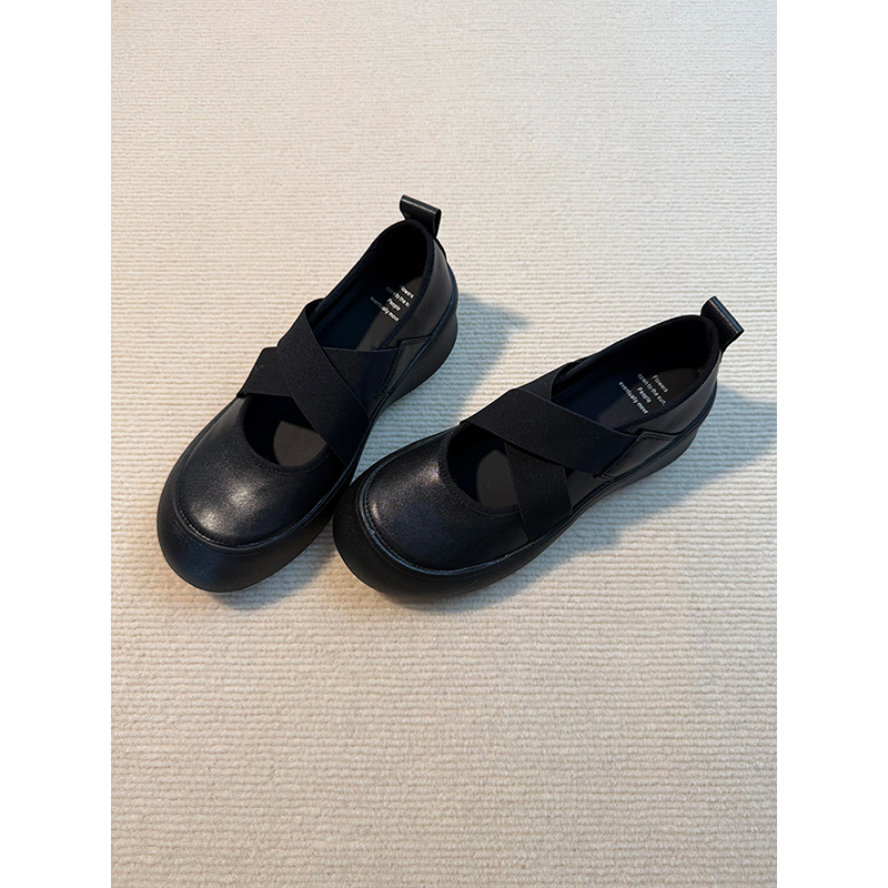 厚底内增高黑色芭蕾舞玛丽珍鞋2025春季新款圆头小个子休闲单鞋女