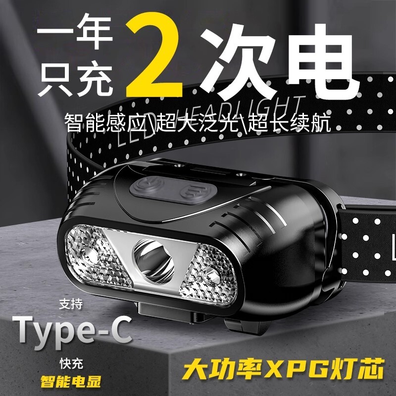 公牛适用头灯2025新款强光超亮头戴式夜钓鱼专用充电户外登山矿灯