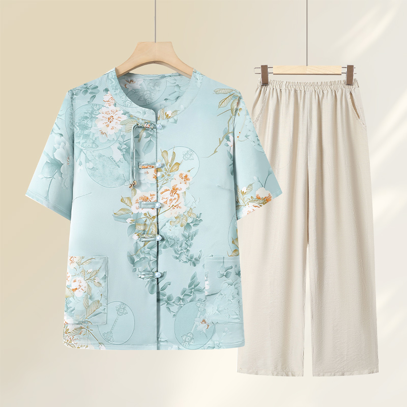 中老年人夏装女奶奶短袖衬衫女老年妈妈装上衣老人新中式宽松衣服