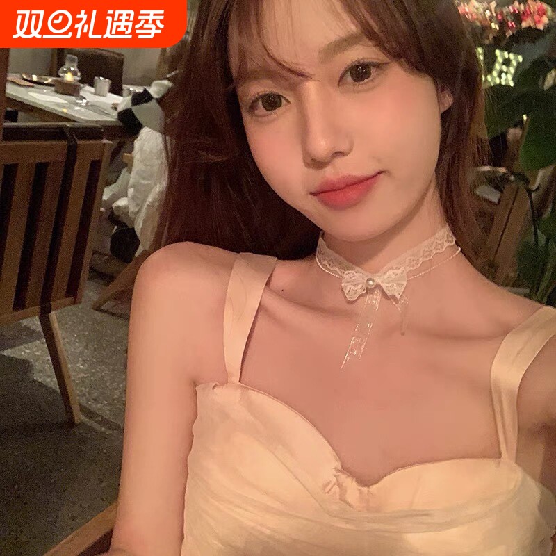 项链纯欲风春夏温柔蕾丝白色蝴蝶结choker双层项圈颈链高级锁骨