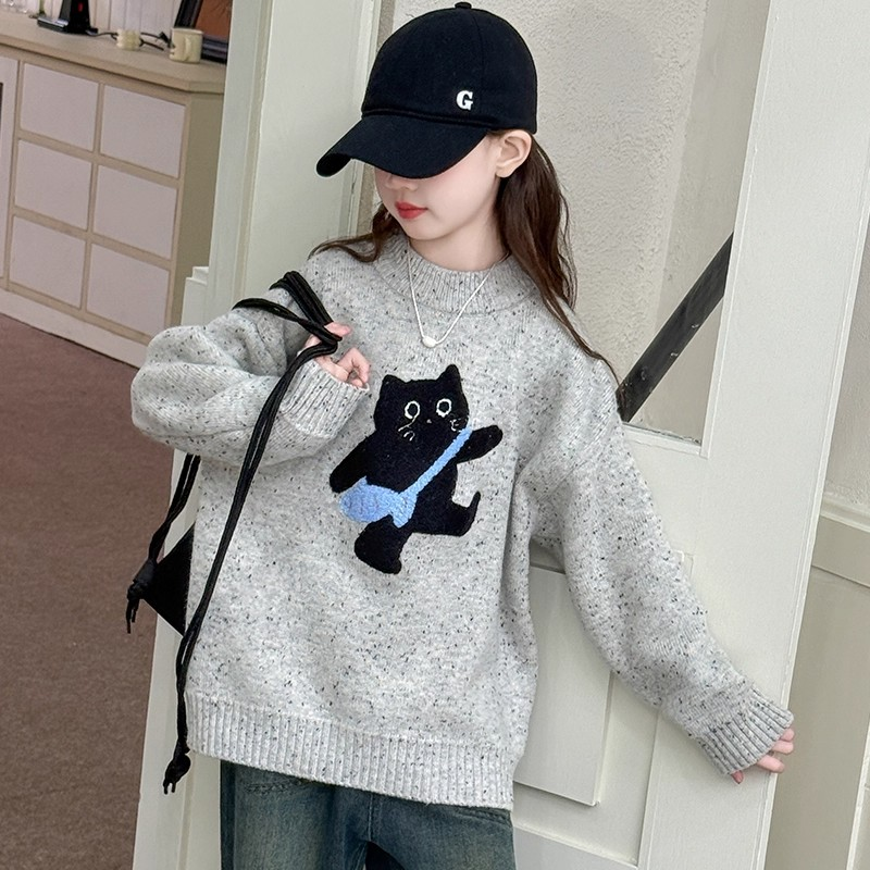 女童毛衣秋冬装2025新款女大童加厚套头针织上衣儿童冬季保暖线衣