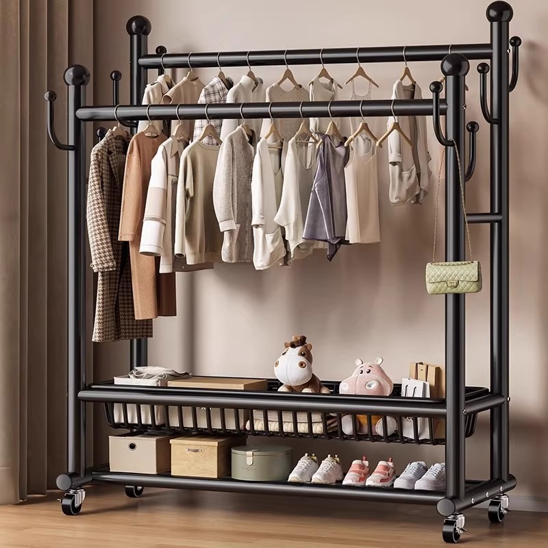 衣架落地卧室加粗室内晾衣架家用挂衣架子阳台移动简易衣架置物架