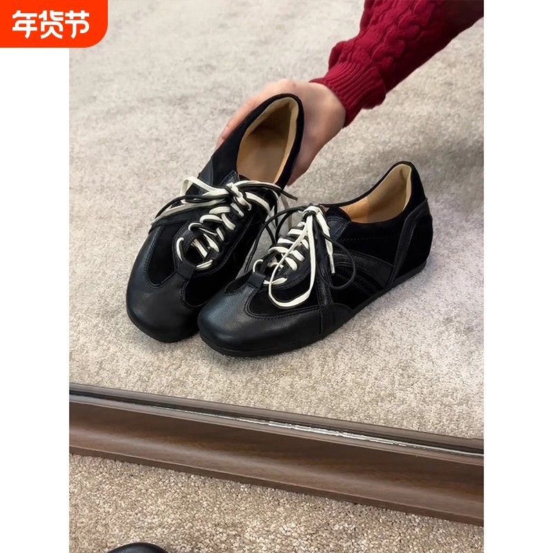 自留款~复古黑色德训鞋系带阿甘鞋女内增高休闲板鞋百搭运动鞋潮,女鞋,浅口单鞋,淘宝优惠券,粉丝福利购,淘宝优惠卷