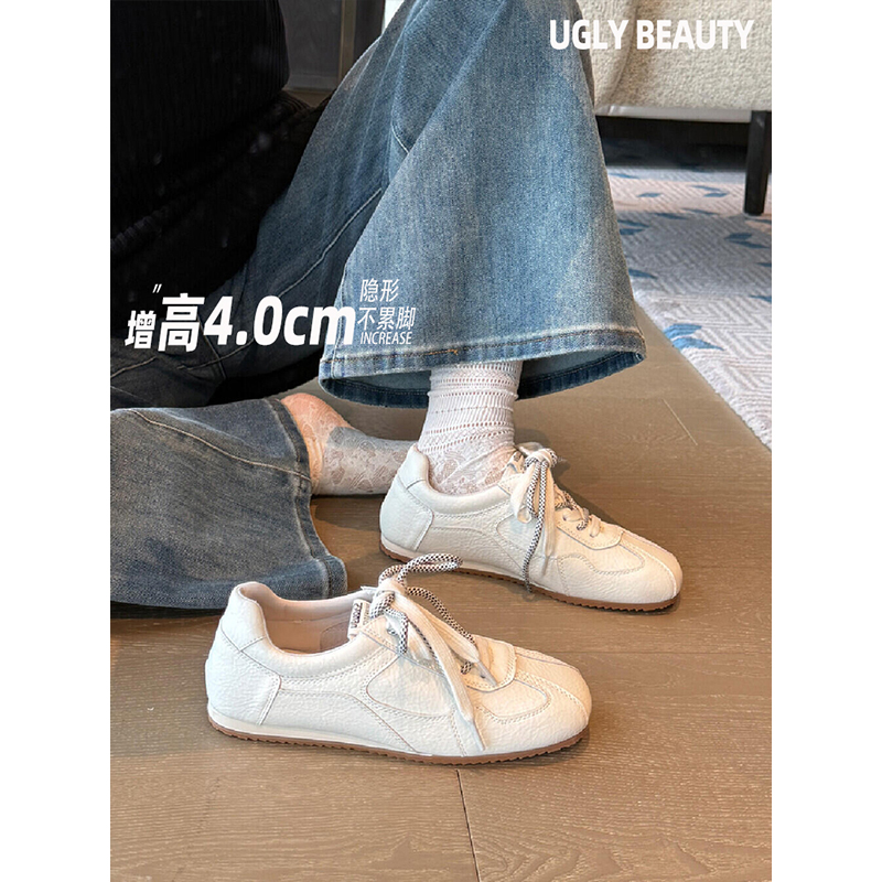 牛皮版~厚底内增高真皮德训鞋2025新款阿甘鞋女休闲鞋百搭小白鞋