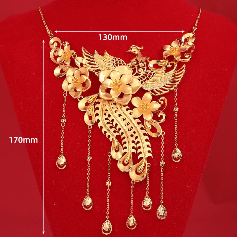 花朵项链孔雀凤凰仿真假黄金三金假沙金五金猪牌龙凤手镯中式结婚