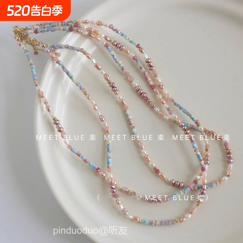梦幻粉紫色天然巴洛克珍珠项链女不规则小众百搭设计2025年新款