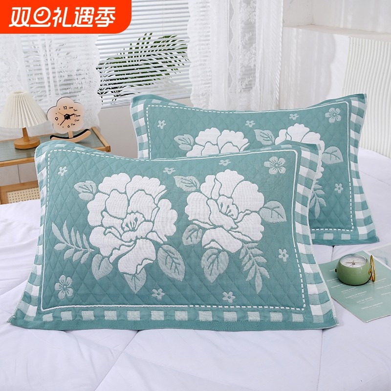 枕巾一对加大加厚宿舍透气吸汗隔脏家庭宾馆家用大号四季枕头纱布