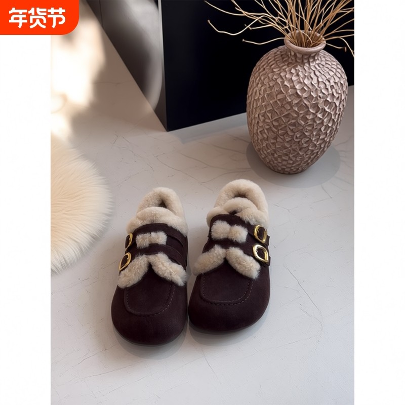 羊皮~2025秋冬新款真皮加绒保暖毛毛厚底内增高勃肯鞋女平底全包,女鞋,勃肯鞋/软木鞋,淘宝优惠券,粉丝福利购,淘宝优惠卷