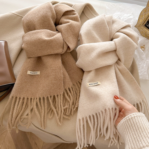 围巾纯羊毛混纺秋冬冬季女高级感保暖围脖女针织白色大衣蓝色红色