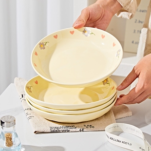 陶瓷盘子2025新款深盘餐盘餐具好看的碗碟汤面碗碗具釉下彩微波炉