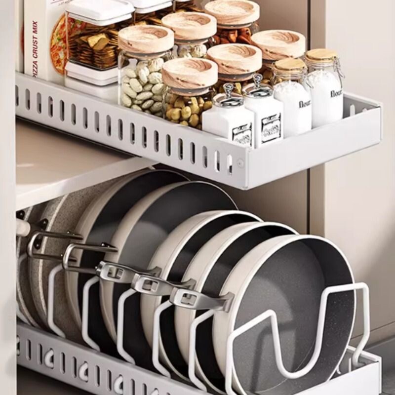 厨房置物架抽拉式锅盖锅具碗碟盘收纳架台面橱柜内锅架伸缩滑轨