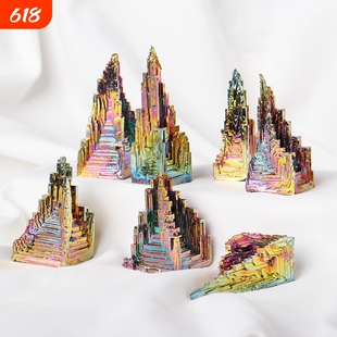 天然铋矿原矿石铋晶体矿物化学元素七彩矿石装饰金属矿标奇石摆件