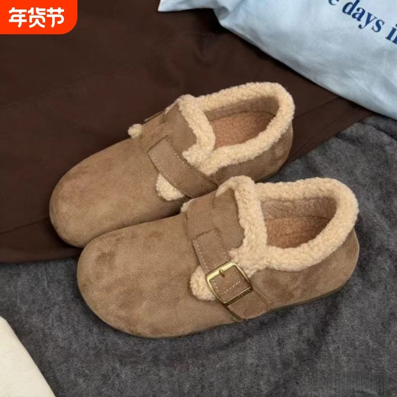 复古勃肯风加绒棉鞋女秋冬保暖毛毛鞋磨砂皮扣带平底鞋舒适包头鞋,女鞋,勃肯鞋/软木鞋,淘宝优惠券,粉丝福利购,淘宝优惠卷