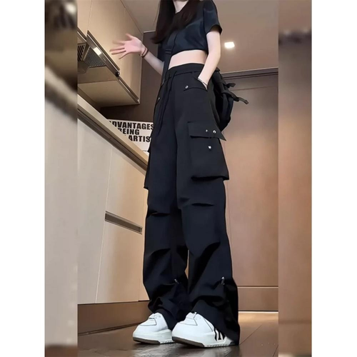 黑色工装裤女秋季美式机能防水冲锋裤多口袋潮牌宽松直筒休闲长裤