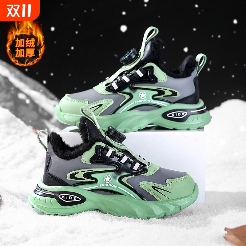 加绒保暖男童鞋2025冬季新款皮面