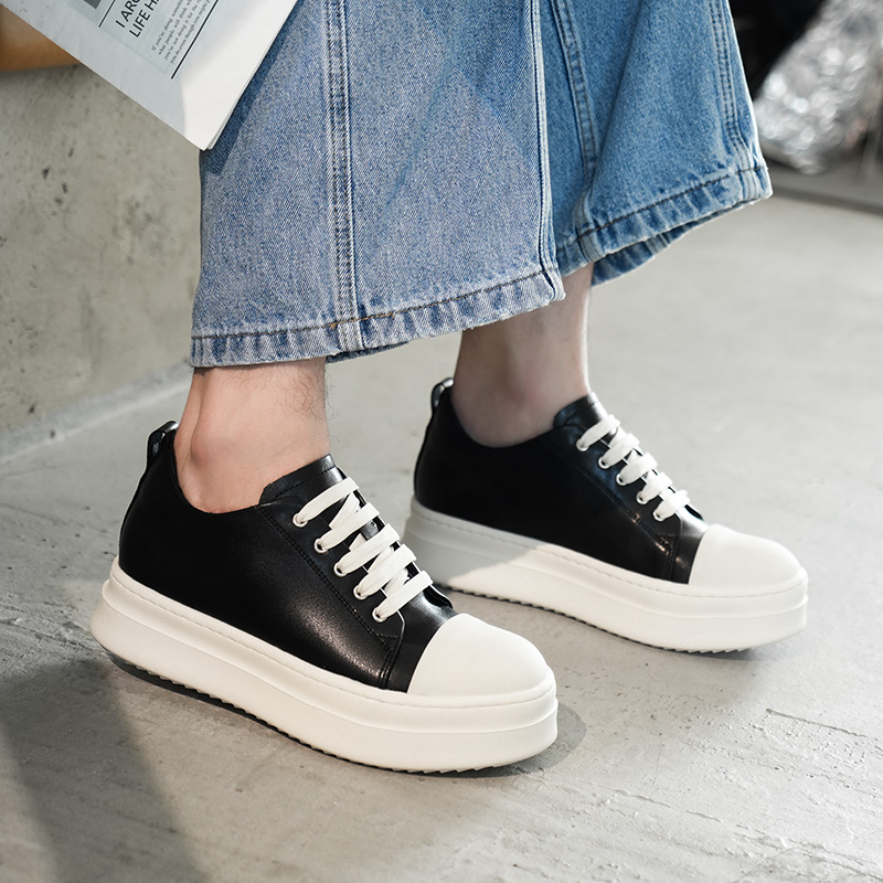 美式帆布鞋男小众运动高街情侣皮鞋大头板鞋通勤增高德比鞋男圆头