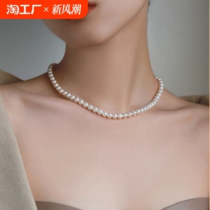 天然淡水珍珠项链女近圆小米珠高光颈链时尚百搭锁骨链送妈妈礼物