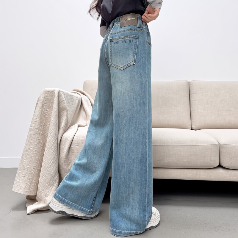 女童牛仔裤裤子儿童春装2026新款中大童女孩直筒春秋窄版阔腿裤潮