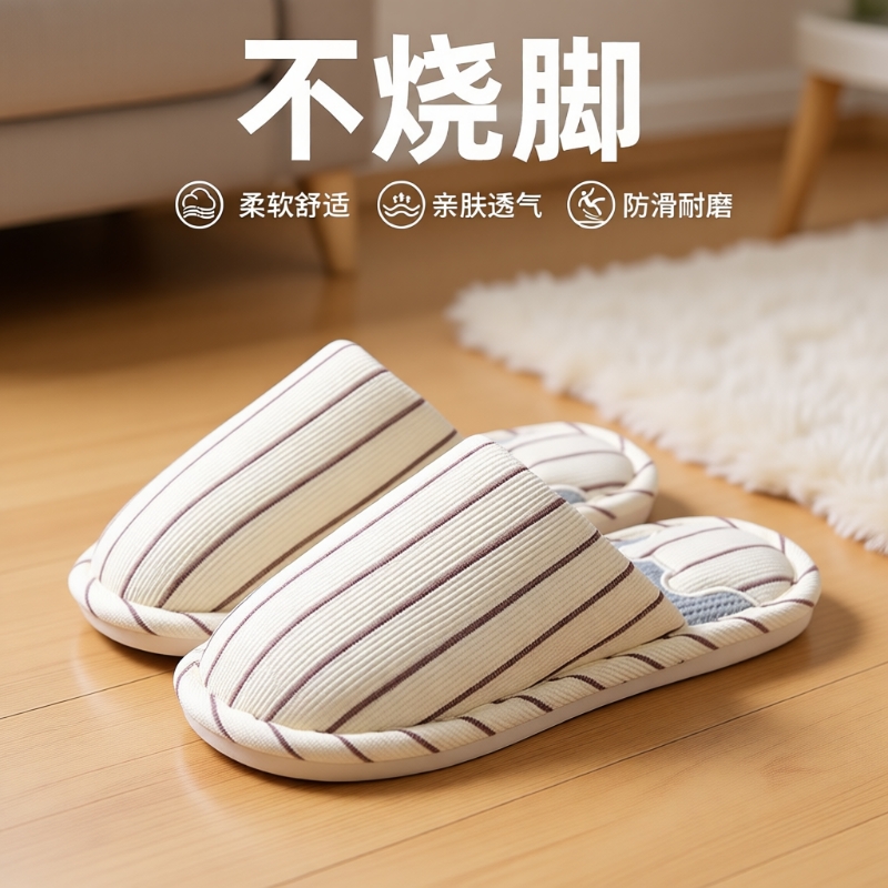 棉麻布四季防滑拖鞋|千人加购