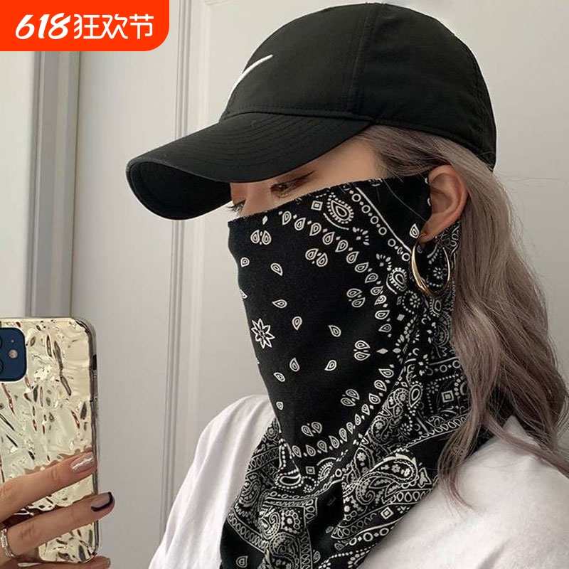 防晒面罩男女冰丝挂耳护颈围脖全脸脖套夏天遮阳骑行钓鱼面巾面纱