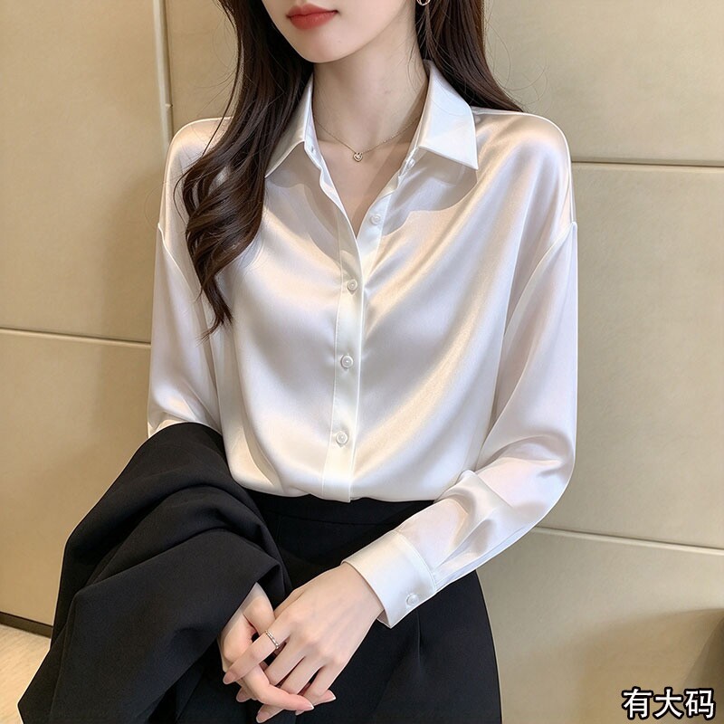 法式港风时尚大码白色衬衫女2026新款职业通勤休闲雪纺长袖OL上衣