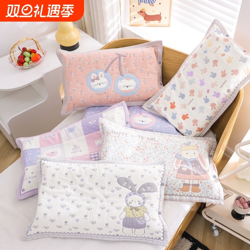 高密按扣式纯棉纱布卡通儿童枕套全包宝宝家用全棉加厚枕芯内胆套