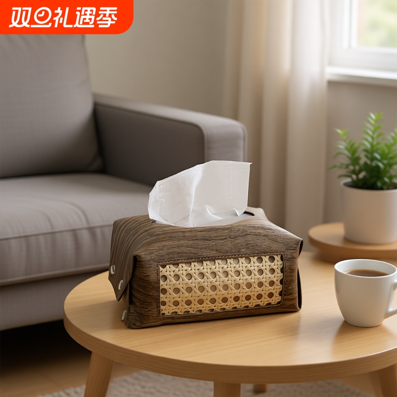 木质皮革抽纸盒高颜值中古风客厅轻奢高级感装饰纸巾盒创意纸巾套