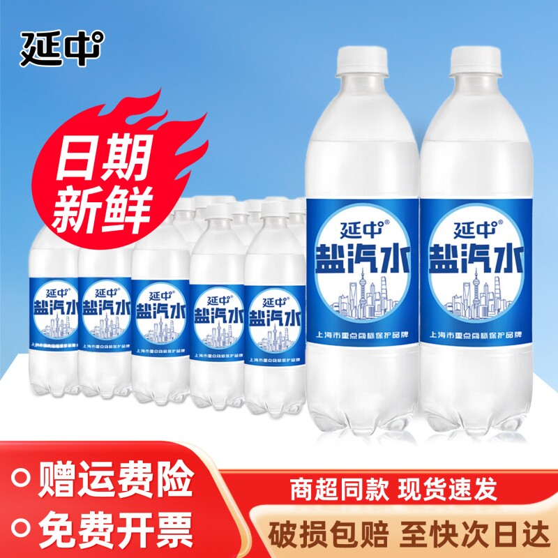 上海延中盐汽水600ml*20瓶整箱批发柠檬味牌碳酸饮料乌梅荔枝瓶装