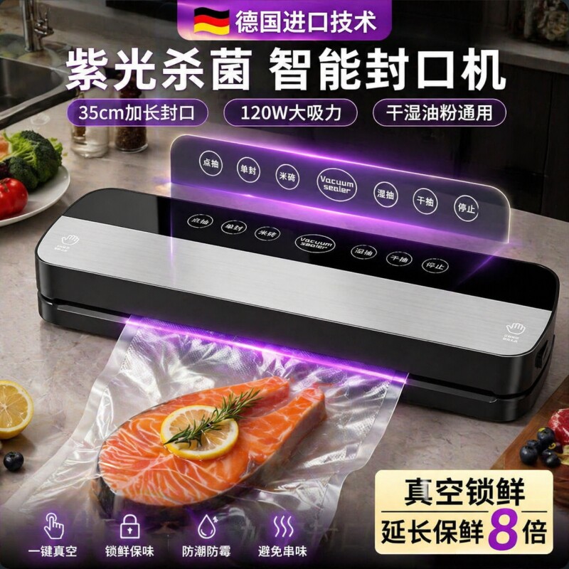德国真空抽真空封口机家用小型保鲜塑封压缩食品包装全自动真空机