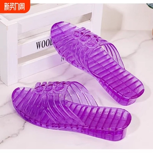 特价 塑料透明软底果冻色坡跟凉拖家居浴室防滑红色塑胶 水晶女拖鞋