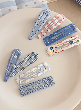 百搭小清新波点蓝色发夹女碎发侧边夹子刘海bb夹儿童可爱发卡发饰