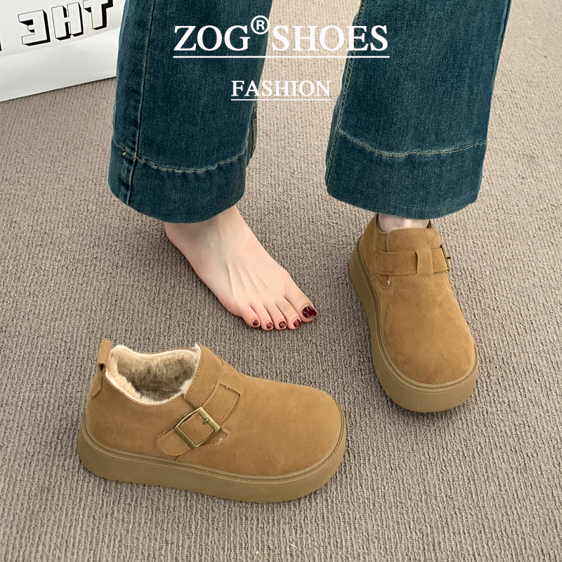 厚底加绒勃肯鞋女保暖雪地靴2025新款冬季一脚蹬乐福鞋鞋子毛绒