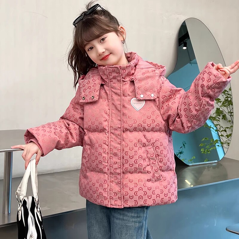 女童冬装棉袄外套2026新款儿童女孩冬季保暖棉衣加厚面包服潮粉色