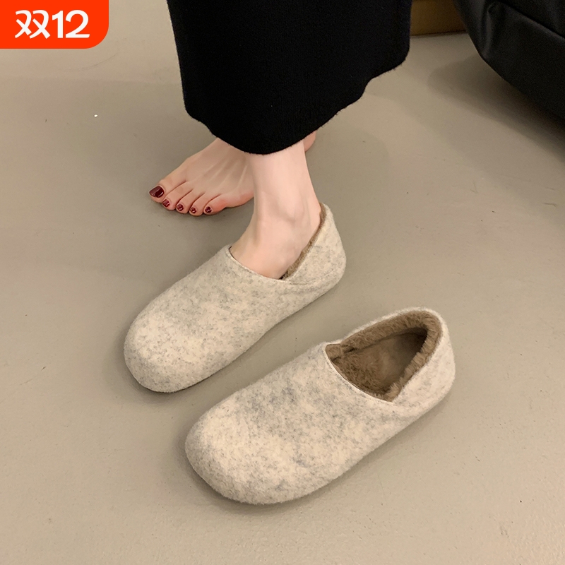 勃肯鞋女2025秋冬新款一脚蹬软底加绒保暖孕妇豆豆棉鞋懒人穆勒鞋