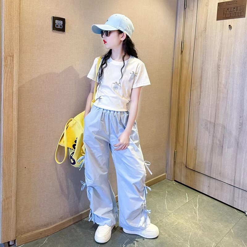 女童夏工装裤套装短袖裤子两件套图片