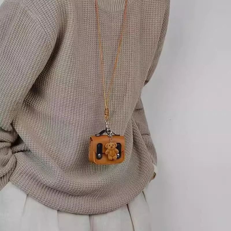 耳机包日韩风美拉德皮质小熊包包挂件吊坠项链长款毛衣链编织绳