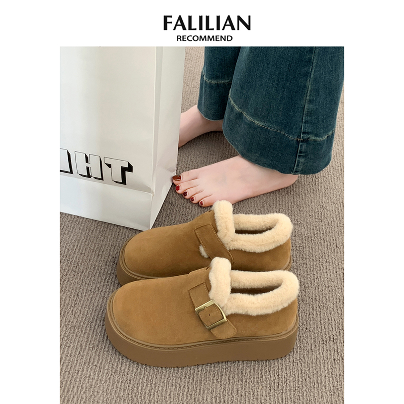 厚底加绒勃肯鞋女2025新款秋冬季外穿毛毛鞋子保暖棉鞋雪地靴防水