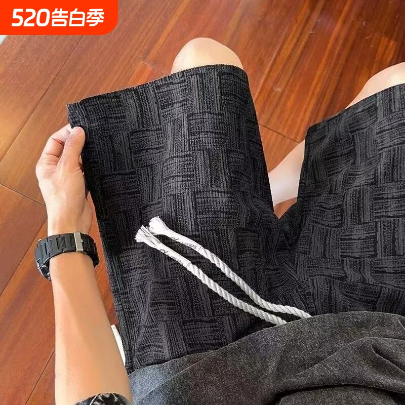 美式斑马纹短裤男夏季休闲冰丝宽松中裤潮牌青少年百搭大码黑色