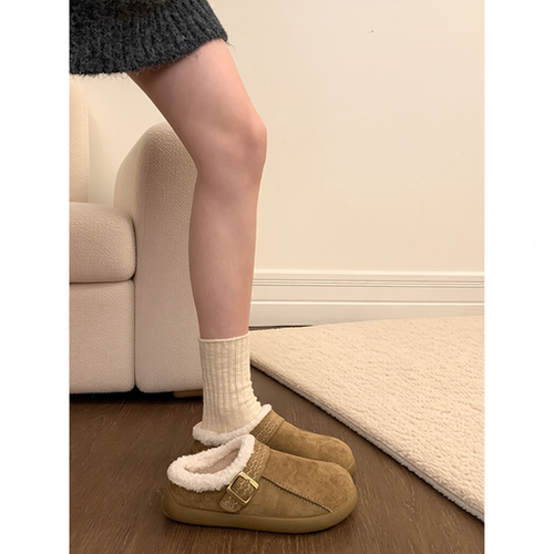 勃肯鞋女2025新款秋冬季厚底包头半拖鞋外穿加绒保暖一脚蹬棉鞋子