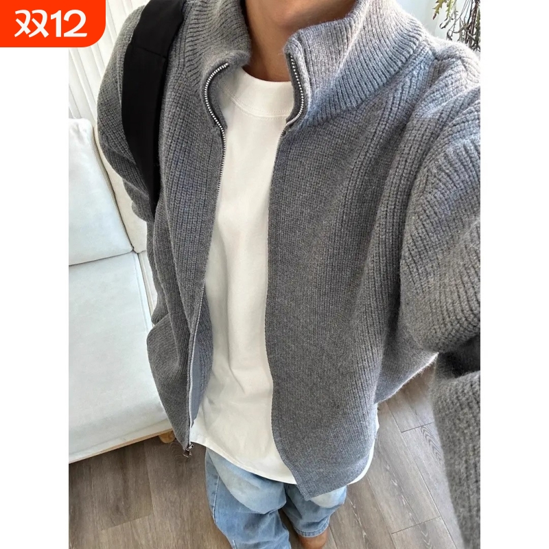 cleanfit拉链开衫立领毛衣男款