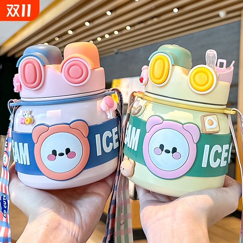 儿童保温杯女孩上学专用食品级316不锈钢水杯大容量双饮杯子便携